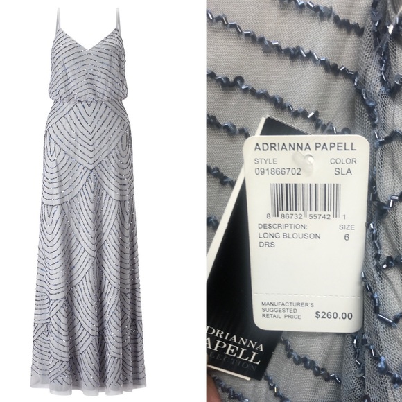 Adrianna Papell slate beaded blouson long dress - Picture 3 of 5